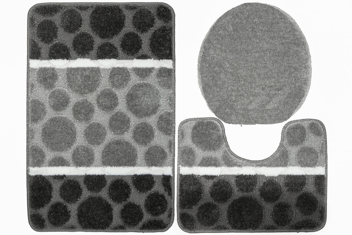 Komplet 3-częściowy Łazienkowy Siena Grey Szary Kropki Paski-KOMPLET