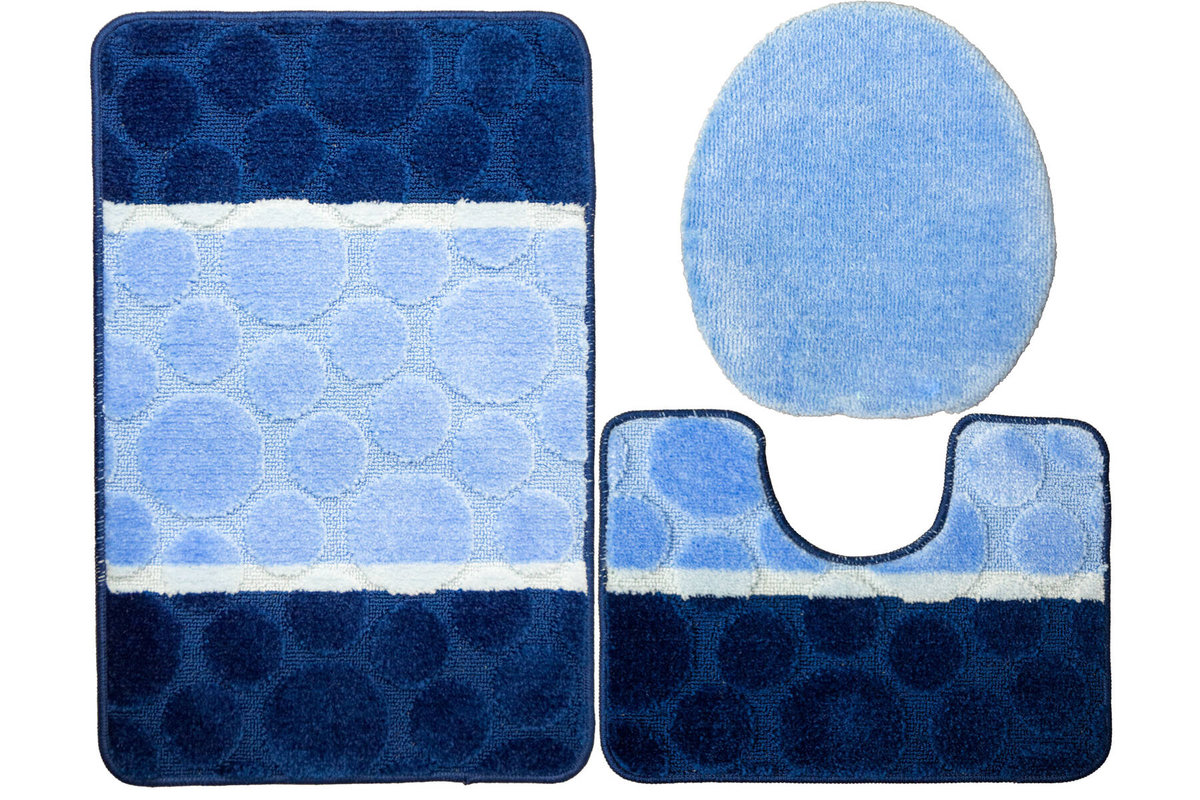 Komplet 3-częściowy Łazienkowy Siena Blue Niebieski Kropki Paski-KOMPLET