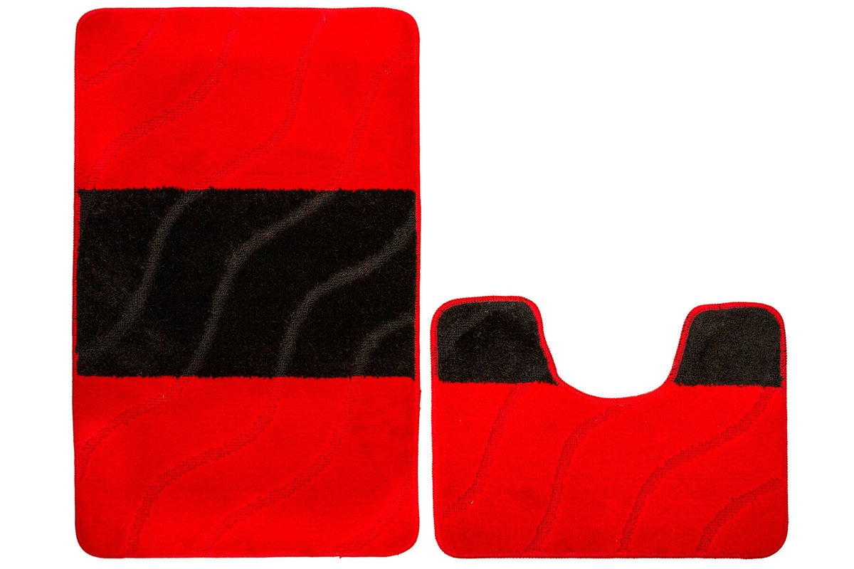 Komplet 2-częściowy Łazienkowy Fiori Red Czerwony Czarny Pasy Fale-KOMPLET