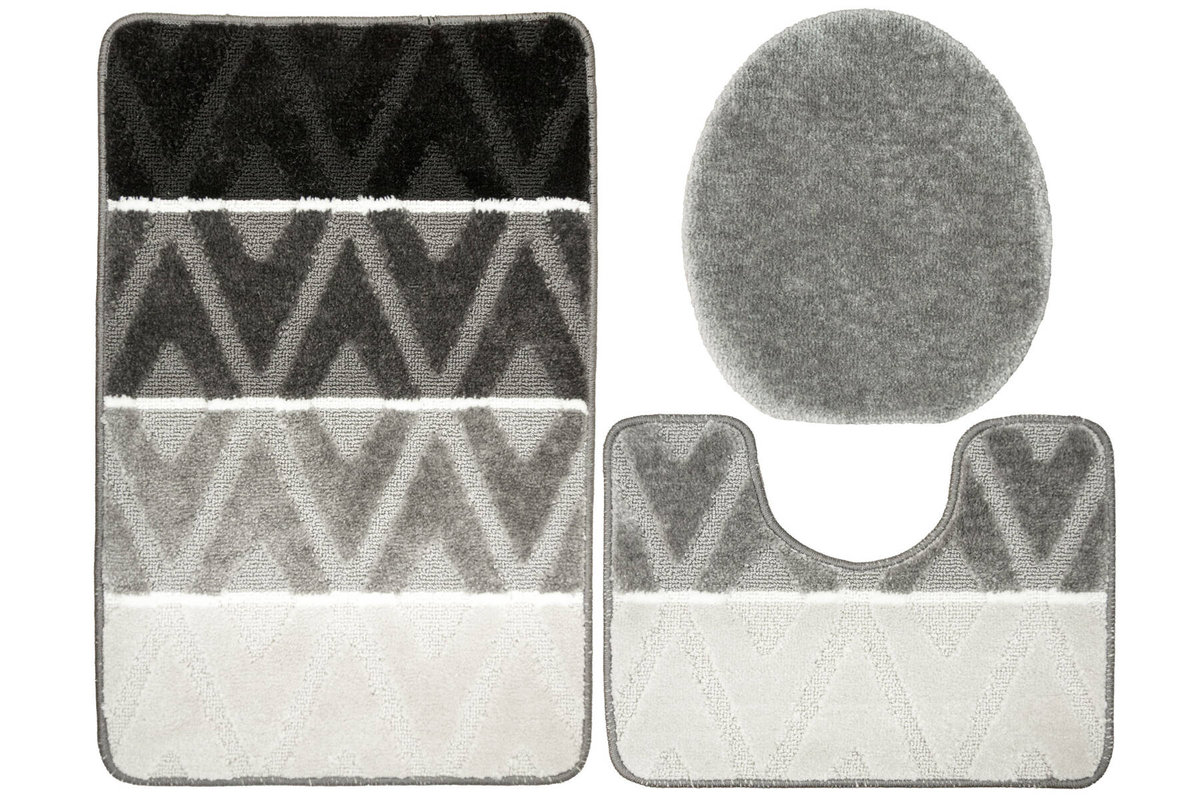 Komplet 3-częściowy Łazienkowy Palma Grey Romby Jasny Kontur-KOMPLET