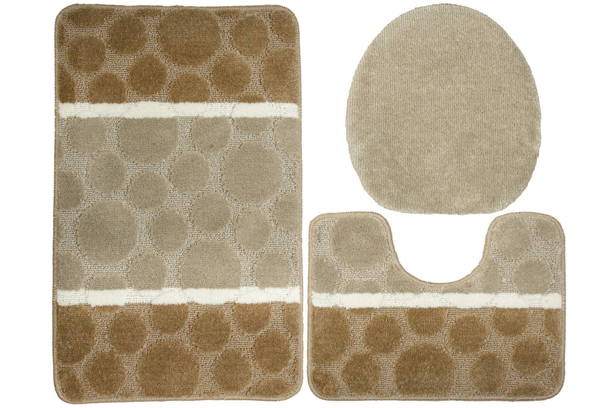 Komplet 3-częściowy Łazienkowy Siena Beige Beżowy Kropki Paski-KOMPLET
