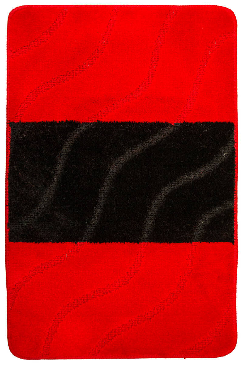 Dywanik Łazienkowy Fiori Red Czerwony Czarny Pasy Fale-50x80 cm