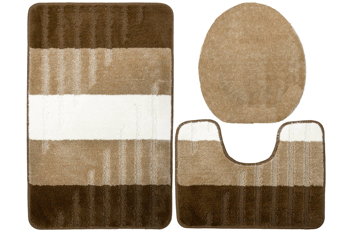 Komplet 3-częściowy Łazienkowy Vic Beige Beż Brąz Paski-KOMPLET