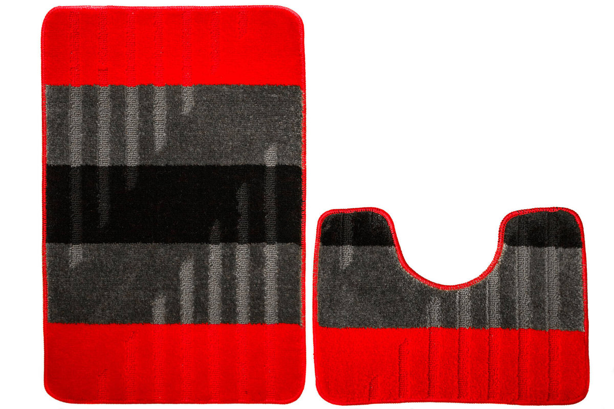 Komplet 2-częściowy Łazienkowy Vic Red Czerwony Szary Paski-KOMPLET