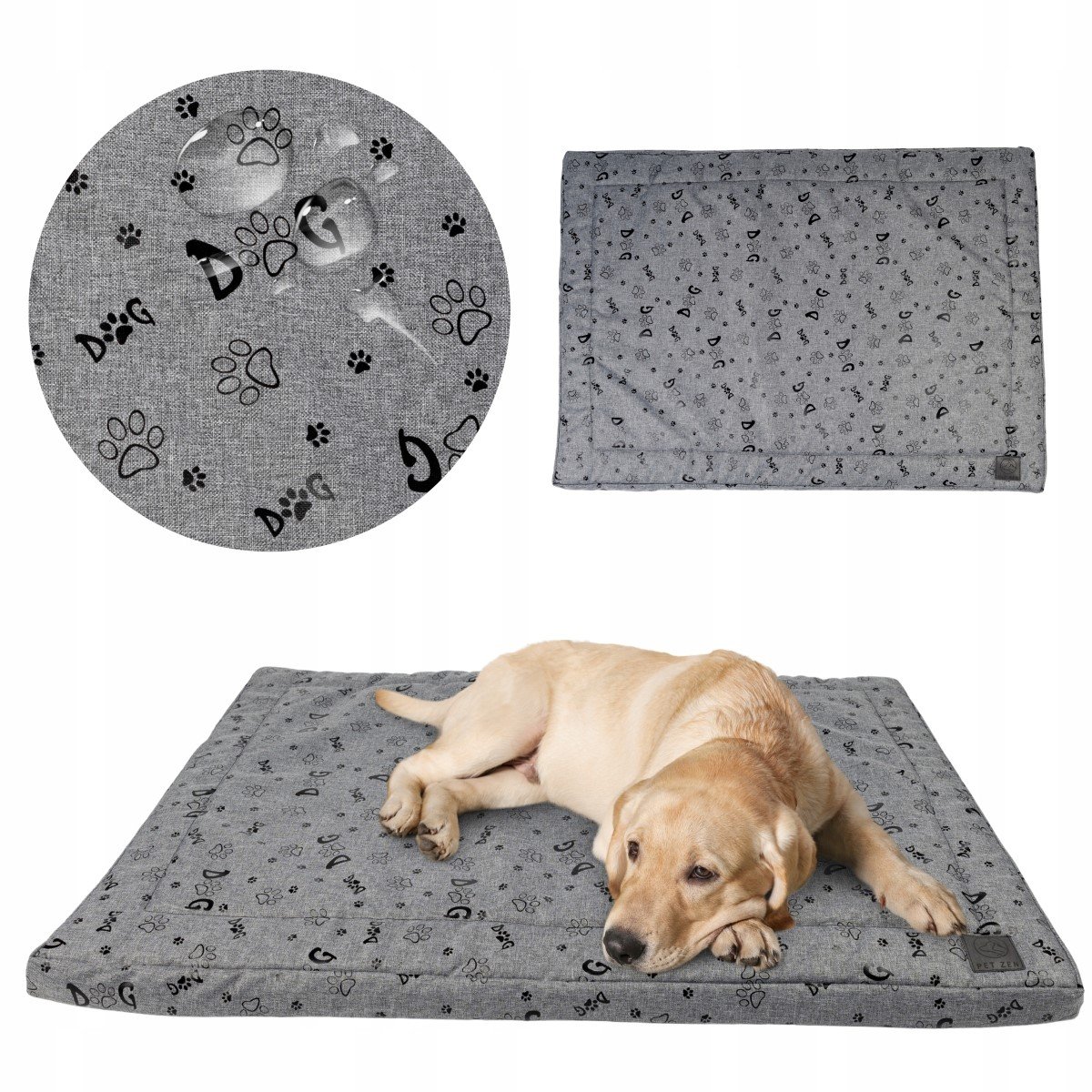Legowisko dla psa, wodoodporny materac, Pet Zen, szare łapki, 70x50 cm