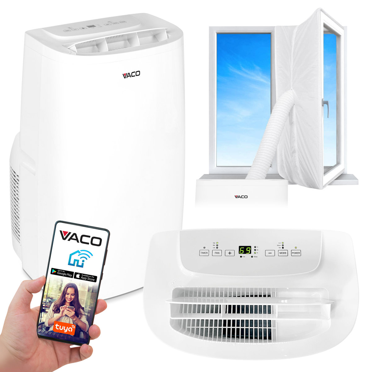 Vaco Klimatyzator przenośny 4w1 Największa moc 3,9 kW