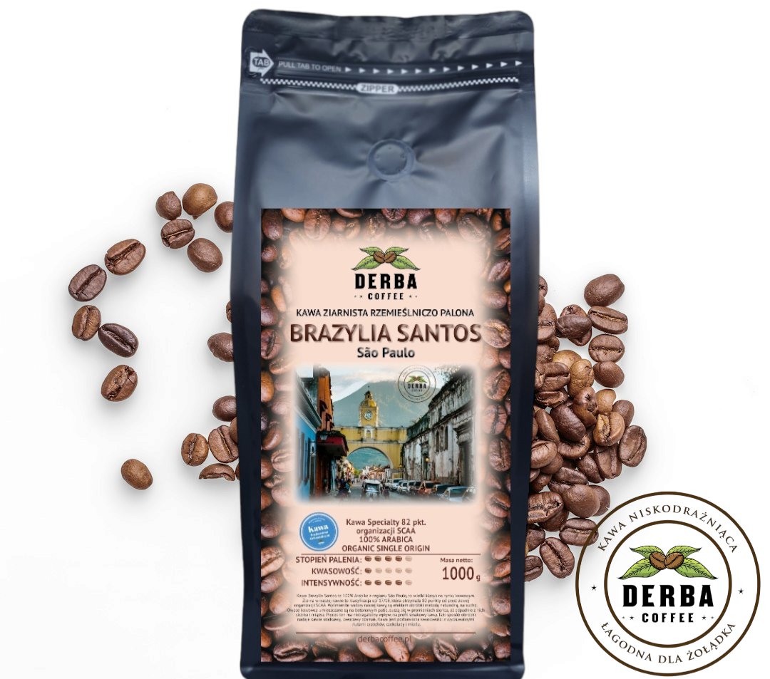 Kawa BRAZYLIA SANTOS Sao Paulo 1kg Ziarnista 100% Arabica Niskodrażniąca