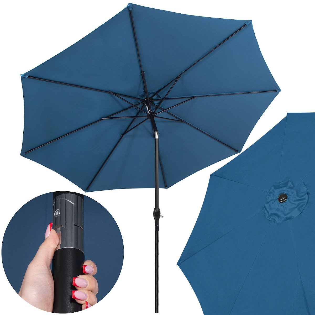 Parasol ogrodowy łamany 300 cm składany na taras i balkon duży granatowy
