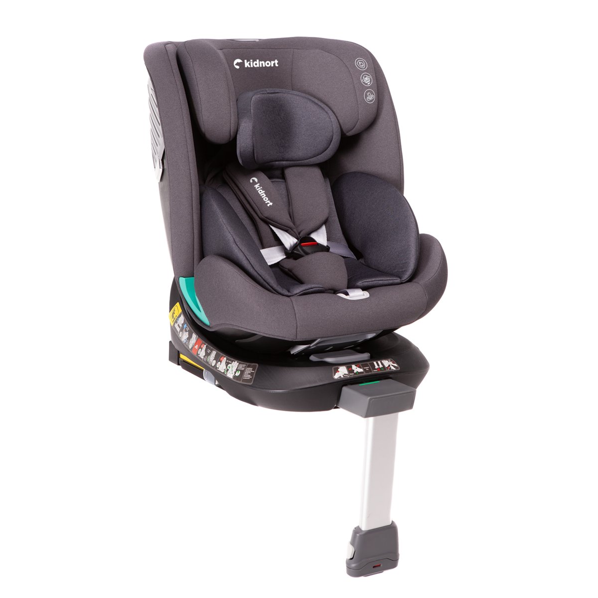 Fotelik samochodowy Radjur, ISOFIX noga stabilizująca, norma I-Size, obrotowy 360, waga dziecka do 36 kg, kolor szary