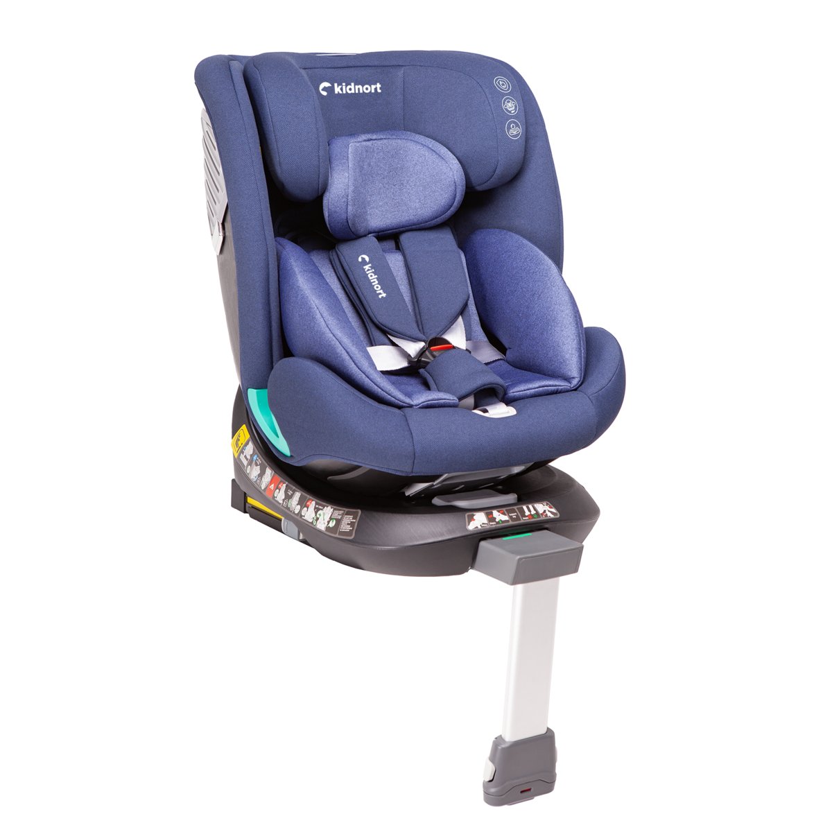 Fotelik samochodowy Radjur, ISOFIX noga stabilizująca, norma I-Size, obrotowy 360, waga dziecka do 36 kg kolor granatowy