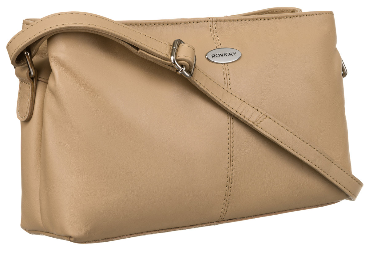 Mała torebka na ramię listonoszka crossbody na suwak skóra naturalna Rovicky, beżowy