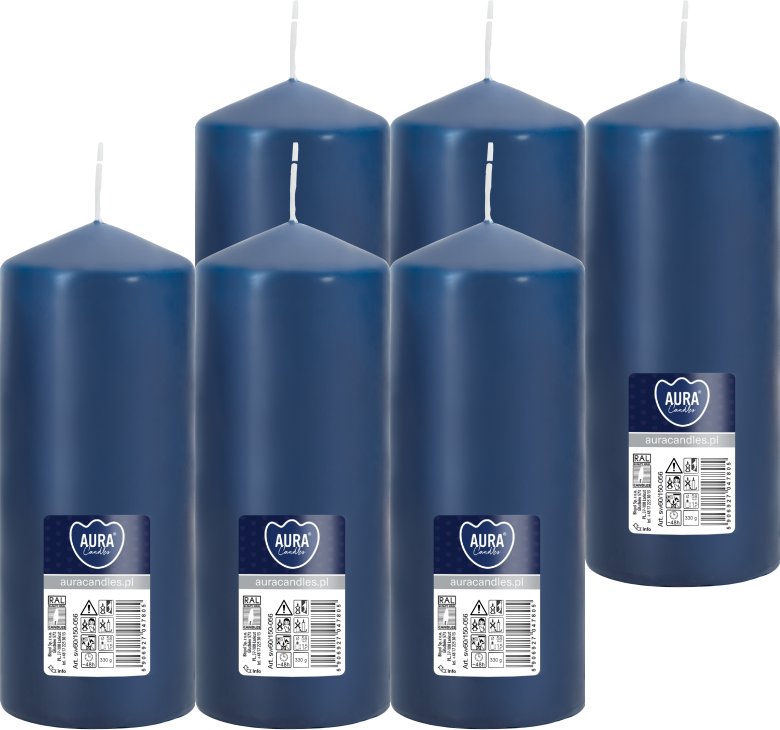 Świeca walec BISPOL Aura 48H 15CM SW60/150 GRANATOWA 6szt.