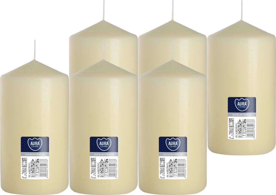 Świeca walec BISPOL Aura 66H 15CM SW80/150 ECRU 6szt.