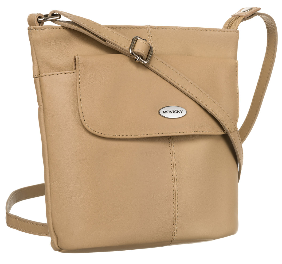 Klasyczna mała listonoszka damska na ramię crossbody ze skóry naturalnej Rovicky, beżowy