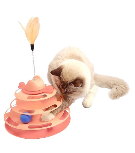 Zabawka obrotowa dla kota wieża z piłeczkami pomarańczowa