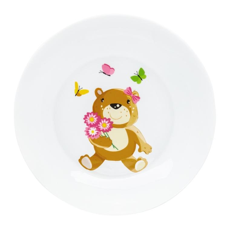 Talerz porcelanowy dla dzieci z misiem 19cm Eddie różowy Ambition
