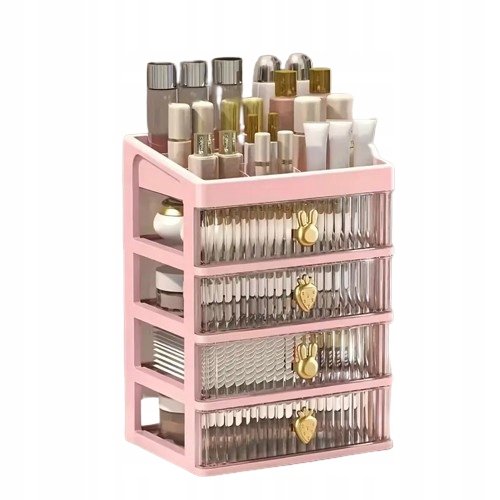 Duża Szkatułka Organizer Szafka Na Kosmetyki 4 Szuflady Różowa F37