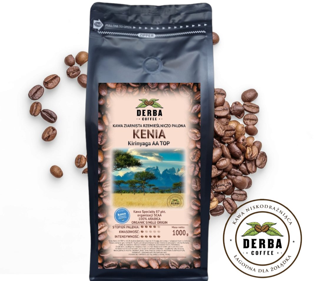 Kawa KENIA niskodrażniąca 1kg ziarnista 100% Arabika Kirinyaga AA TOP