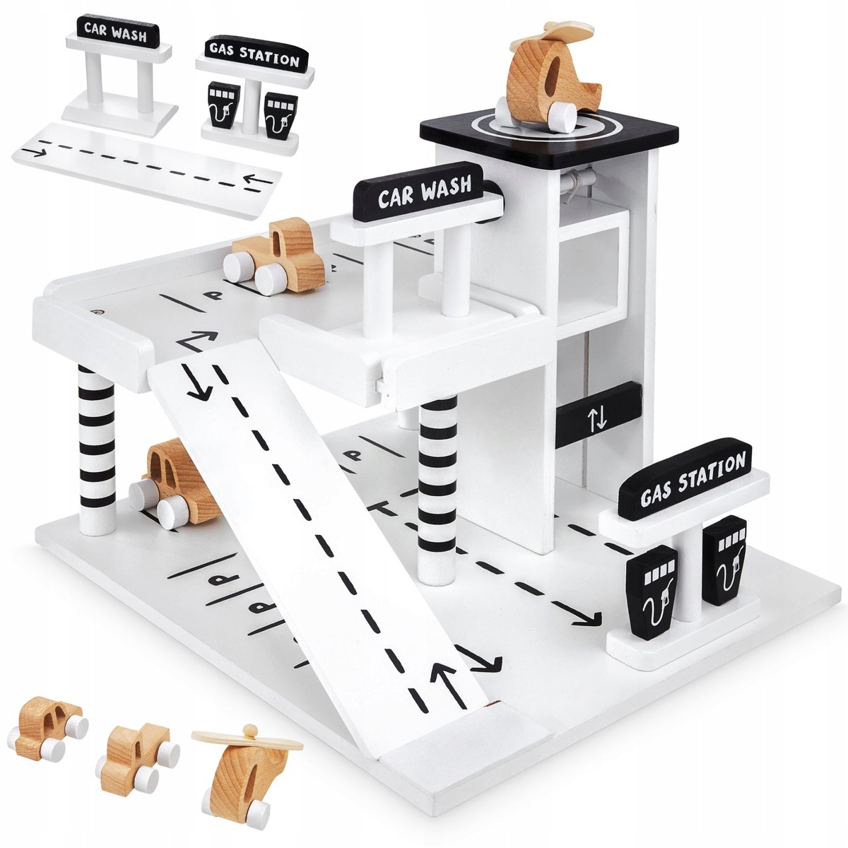 GARAŻ DREWNIANY PARKING DLA DZIECI WINDA AUTA