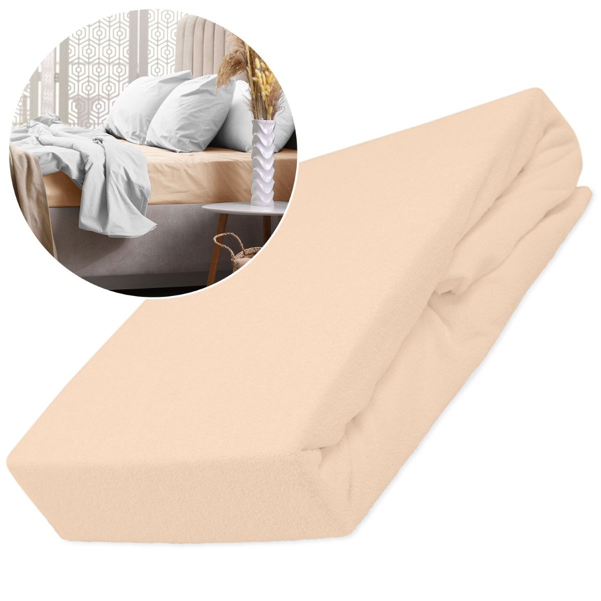 Prześcieradło frotte z gumką 140x200 pastelowy różowy perłowy