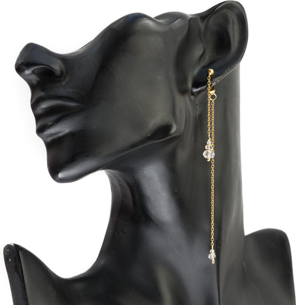 Kolczyki sztyfty kryształ górski stal chirurgiczna pozłacana 2 łańcuszki / JG. Projekt