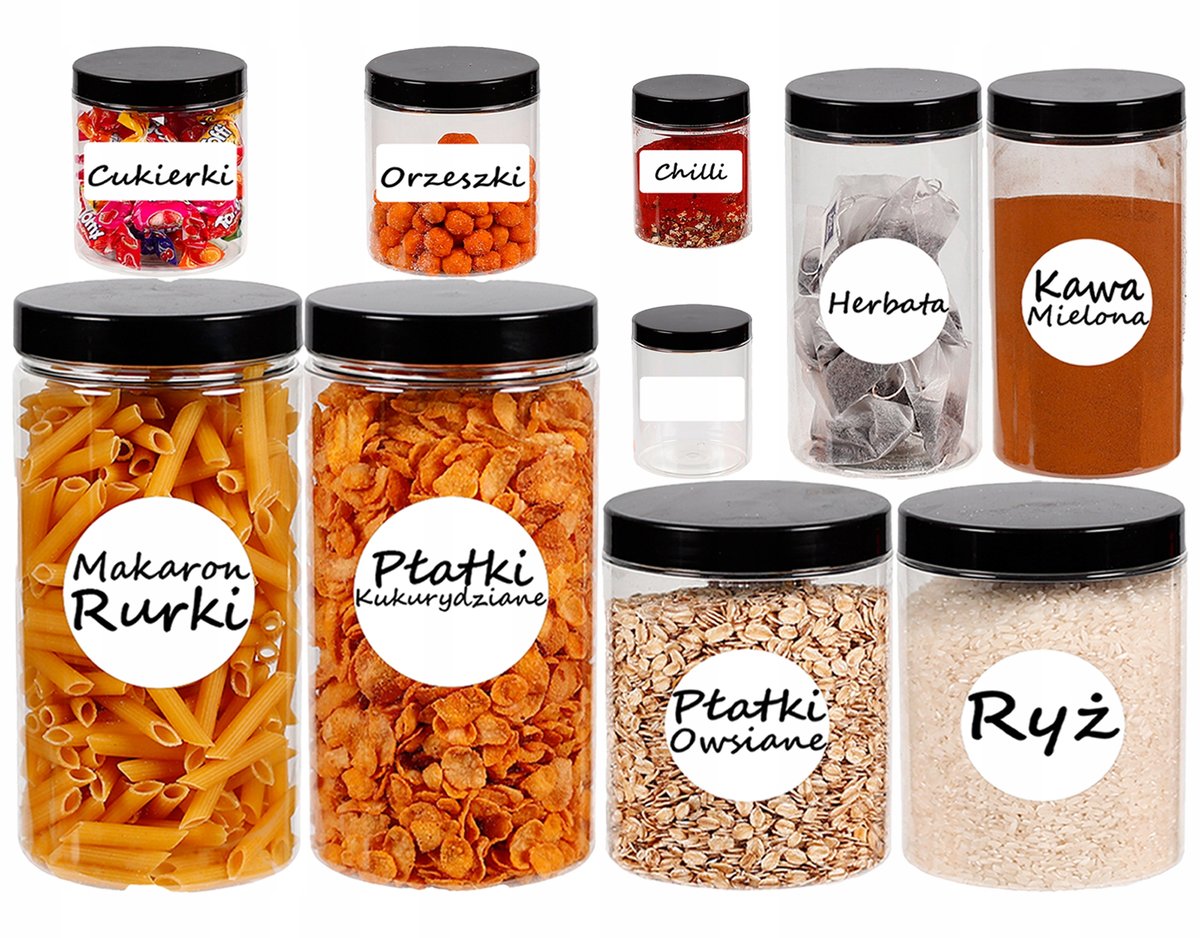 Pojemniki na żywność słoik zestaw kuchenny 10 sztuk + etykiety