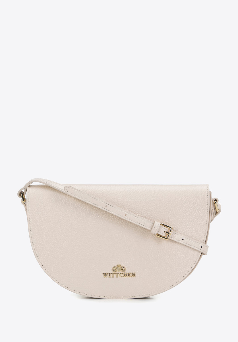 Damska saddle bag z groszkowanej skóry kremowa