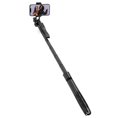 Crong SelfieGo Ultra – Aluminiowy selfie stick Bluetooth tripod (czarny)