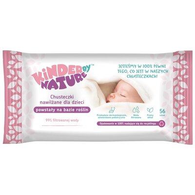 Kinder By Nature, Chusteczki Nawilżane Dla Niemowląt I Dzieci, Bezzapachowe, Biodegradowalne, 56 Sztuk