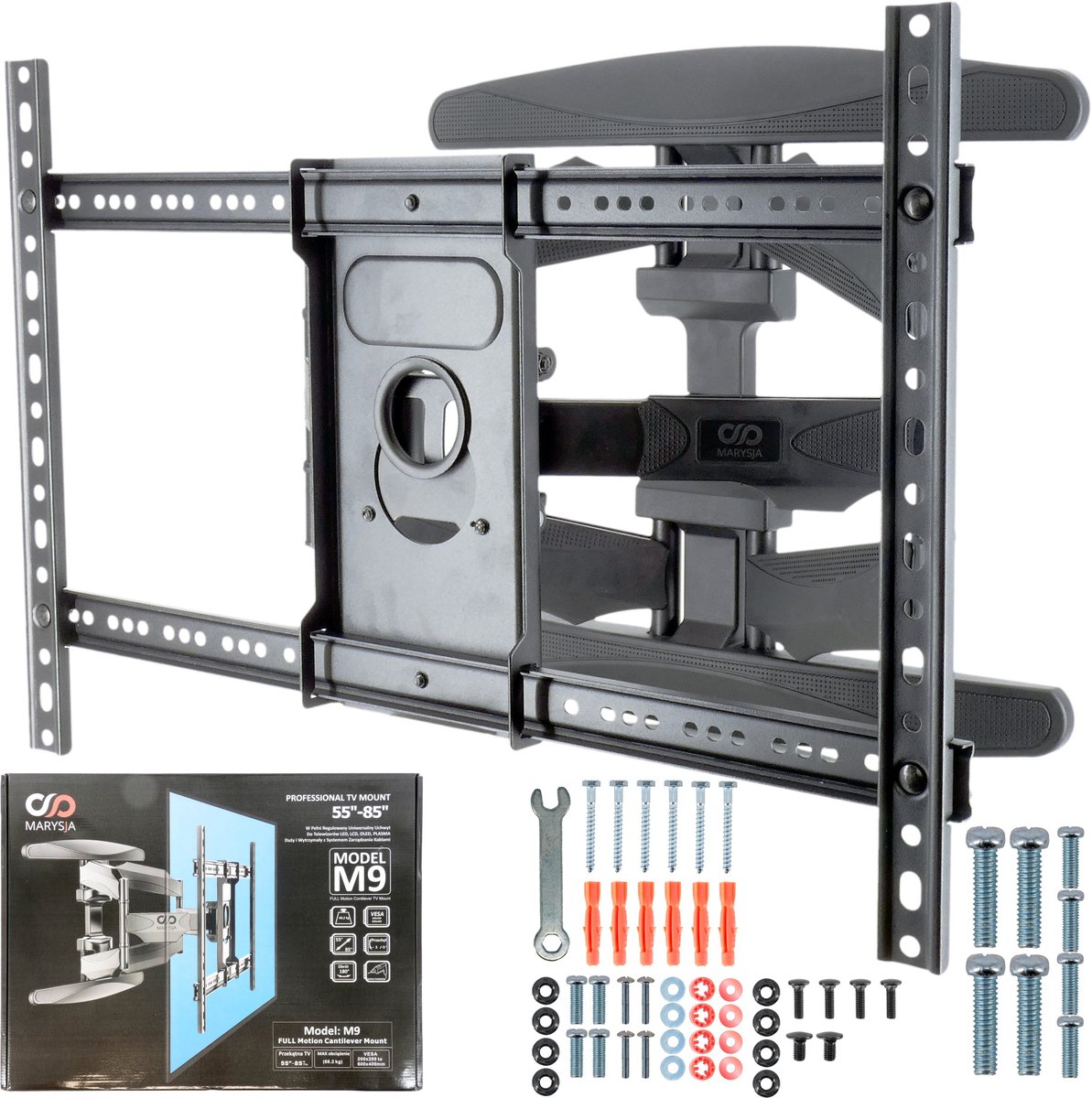 MOCNY OBROTOWY UCHWYT TV WIESZAK DO TELEWIZORA 55-85 CALE KOMPLET ŚRUB VESA