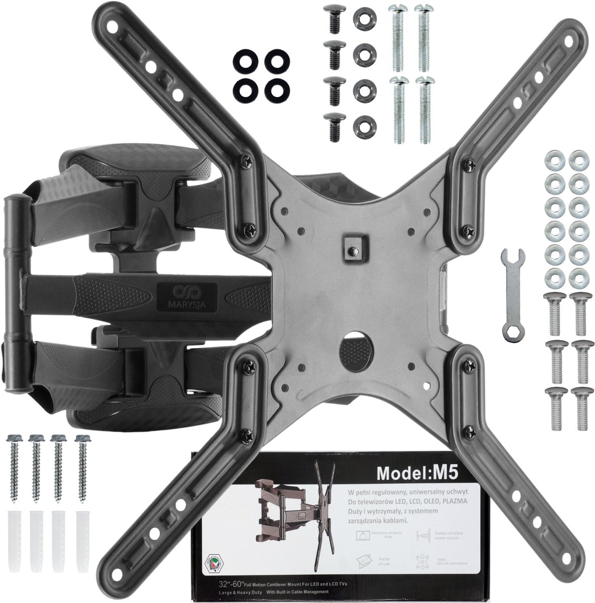 KOMPLETNY ZESTAW UCHWYT WIESZAK NA TELEWIZOR TV REGULOWANY 32-60 CALE VESA