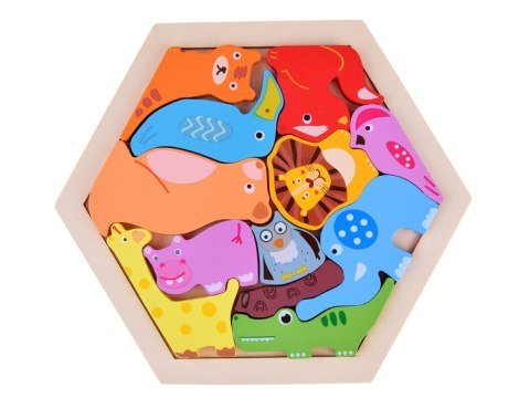 Puzzle Kolorowe Drewniane z Ramką Wzór Zwierzęta Układanka dla dzieci