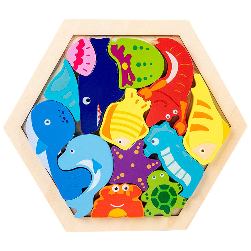 Puzzle Kolorowe Drewniane z Ramką Wzór Podwodny Świat Układanka dla dzieci