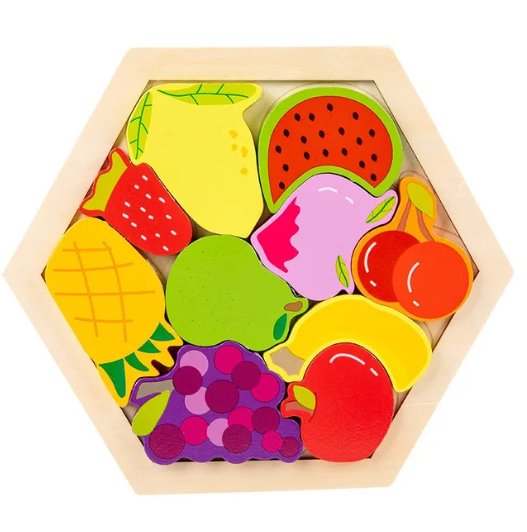 Puzzle Kolorowe Drewniane z Ramką Wzór Owoce Układanka dla dzieci