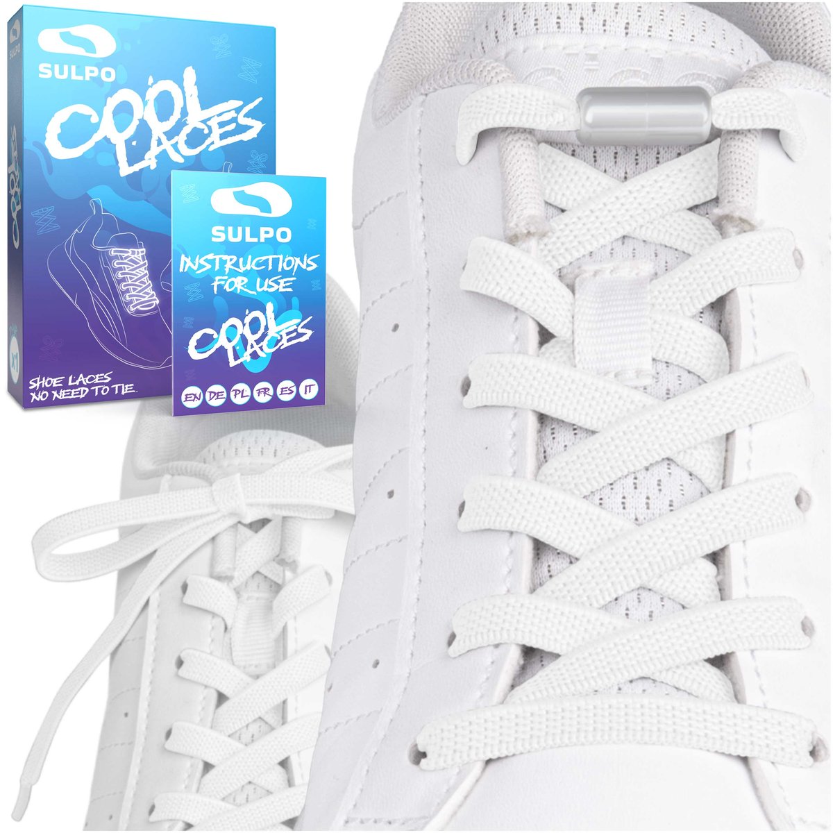Sznurówki bez wiązania z zapinkami elastyczne gumowe białe