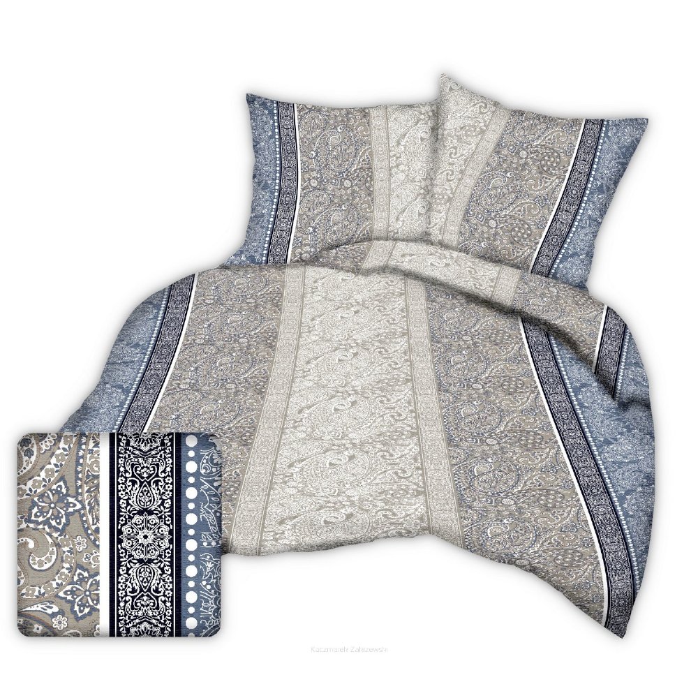 Pościel z kory 180x200 granatowa biała beżowa paisley ornamenty