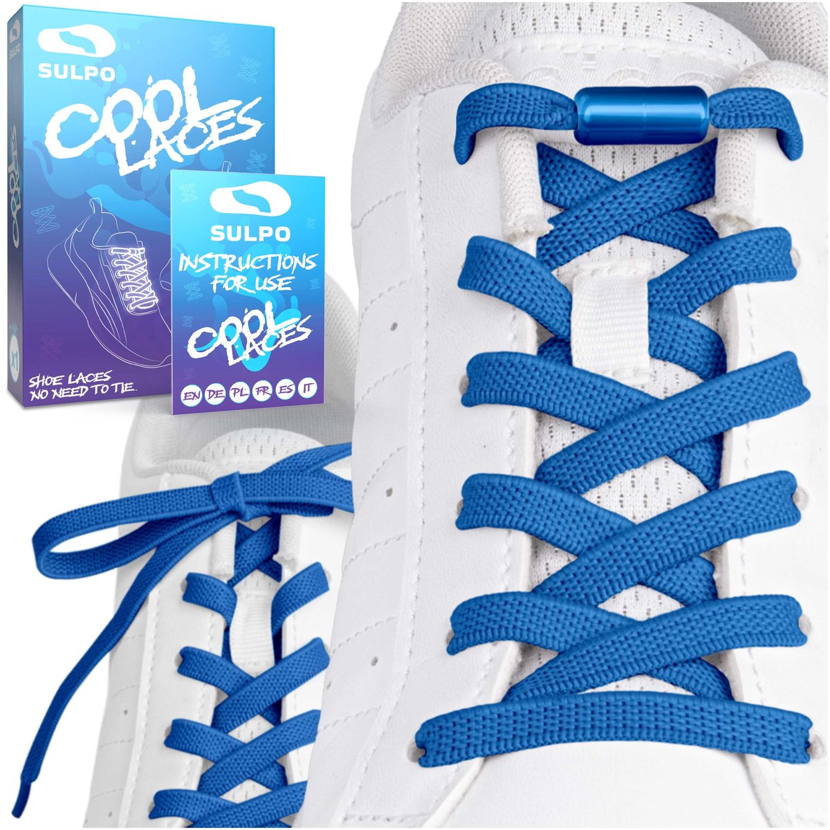 Sznurówki elastyczne bez wiązania z zapinkami niebieskie