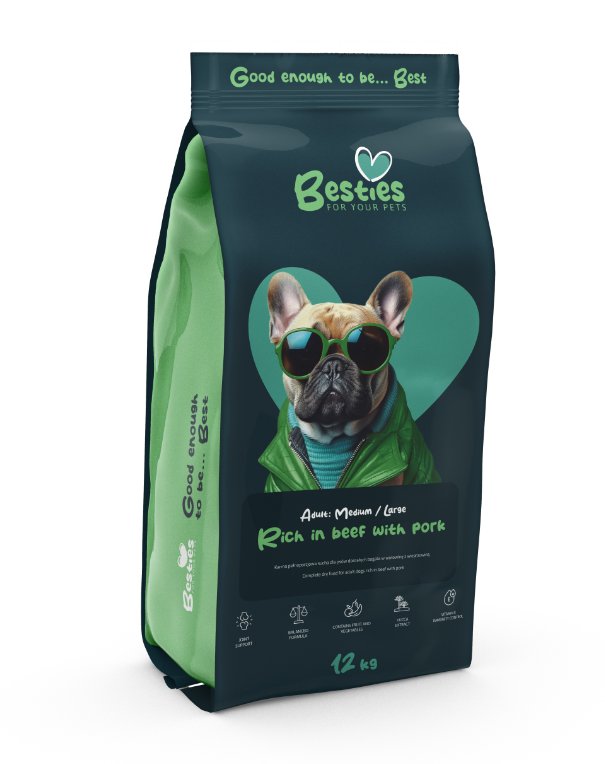 BESTIES PREMIUM ADULT DOG MEDIUM LARGE BEEF PORK WOŁOWINA WIEPRZOWINA 12KG