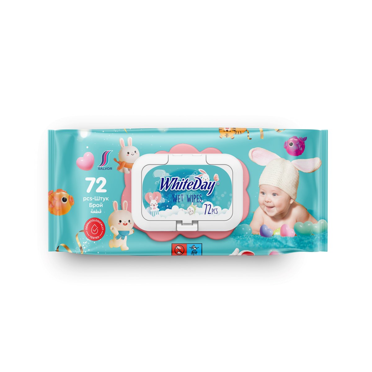 Chusteczki nawilżane Whiteday dla dzieci z klipsem 72szt.
