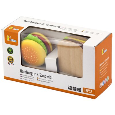 VIGA Toys Zestaw Do Krojenia Hamburger i Kanapka 50810