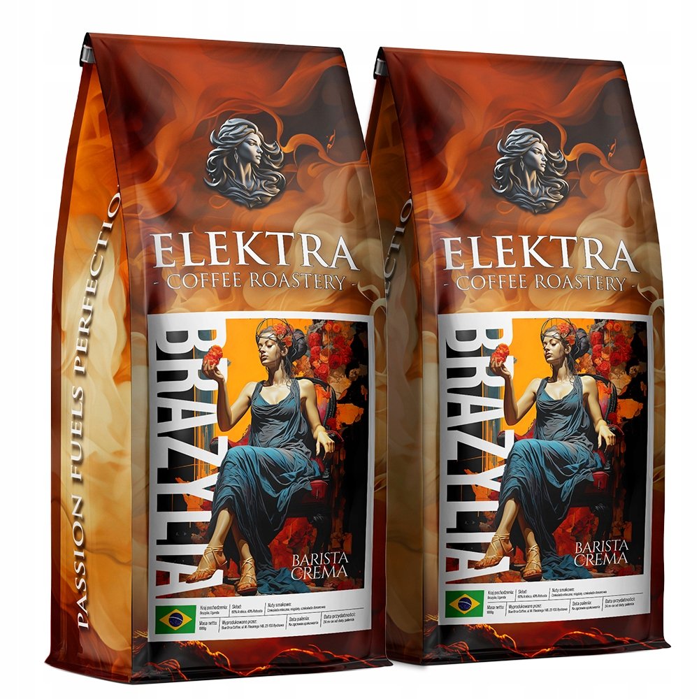 Kawa Ziarnista Brazylia- Crema - Świeżo Palona 2X1Kg -Palarnia Kawy Elektra