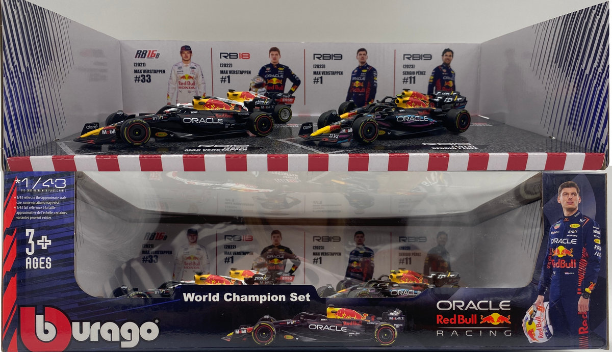 ZESTAW Red Bull F1 Verstappen Perez RB19 RB18 RB16B  BBurago 1:43