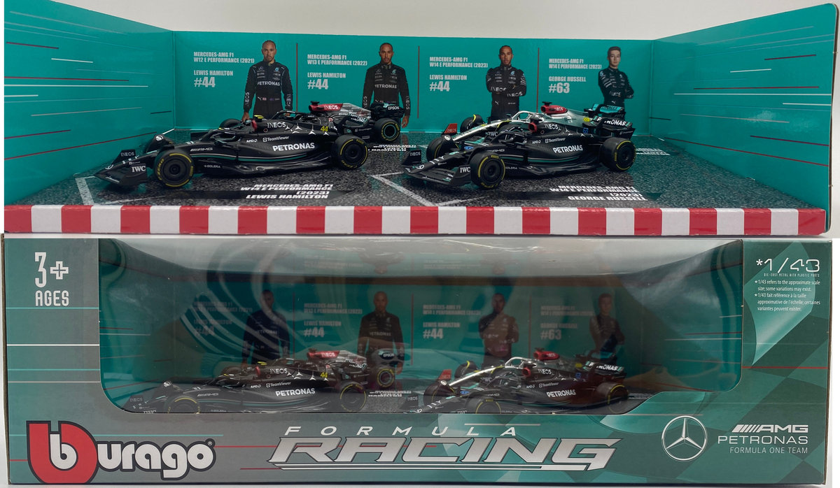 ZESTAW Mercedes AMG F1 Hamilton Russell W12 W13 W14  BBurago 1:43