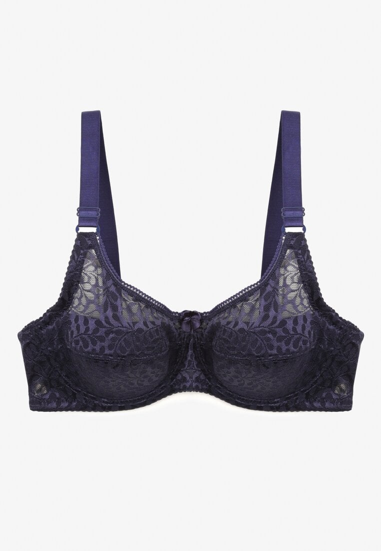 Granatowy Biustonosz z Koronki z Usztywnieniem i Regulowanymi Ramiączkami Vikiisol