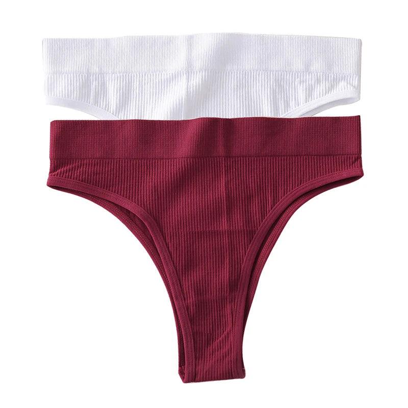 Stringi z wysokim stanem 2 szt. - Czerwony + biały L/XL