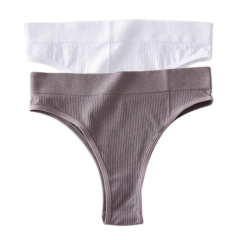 Stringi z wysokim stanem 2 szt. - Szary + biały L/XL