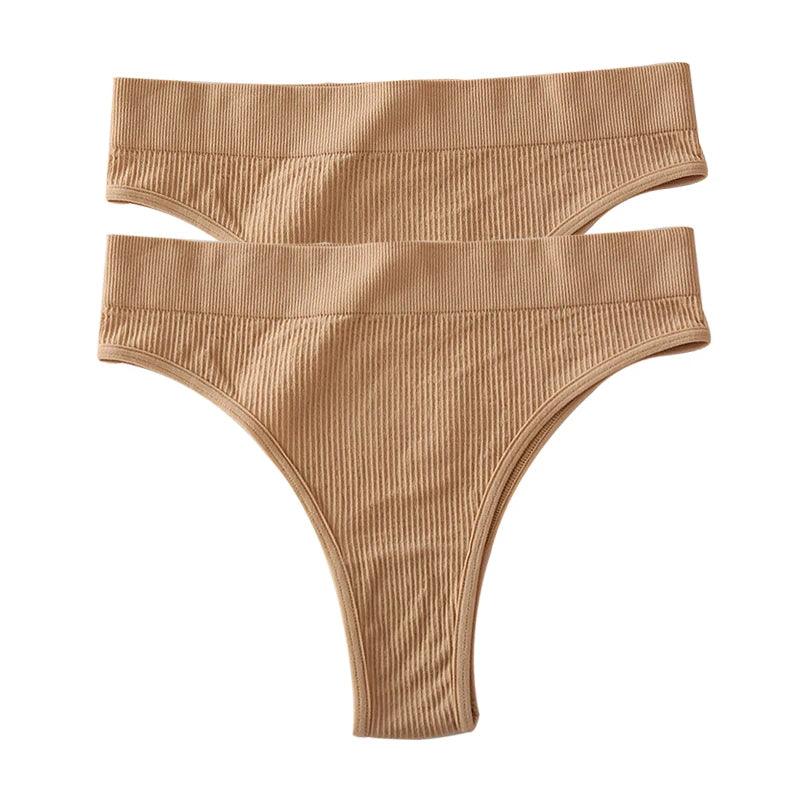 Stringi z wysokim stanem 2 szt. - Beżowy + beżowy L/XL