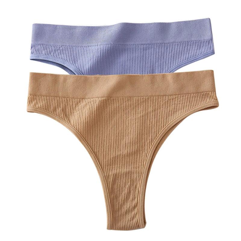 Stringi z wysokim stanem 2 szt. - Niebieski + beżowy L/XL