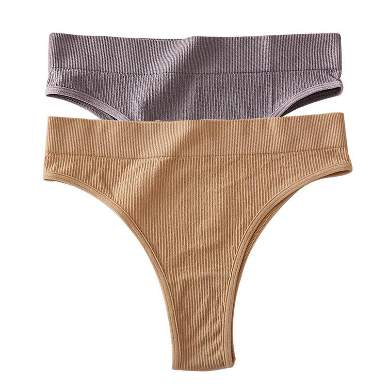 Stringi z wysokim stanem 2 szt. - Szary + beżowy L/XL