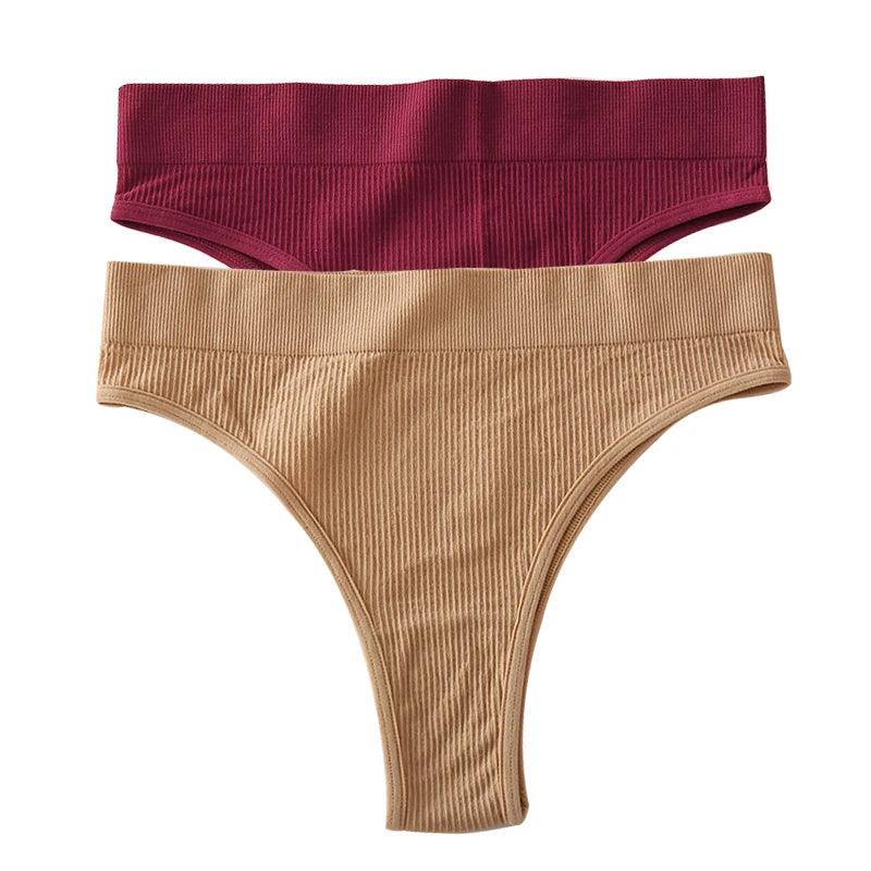 Stringi z wysokim stanem 2 szt. - Czerwony + beżowy L/XL